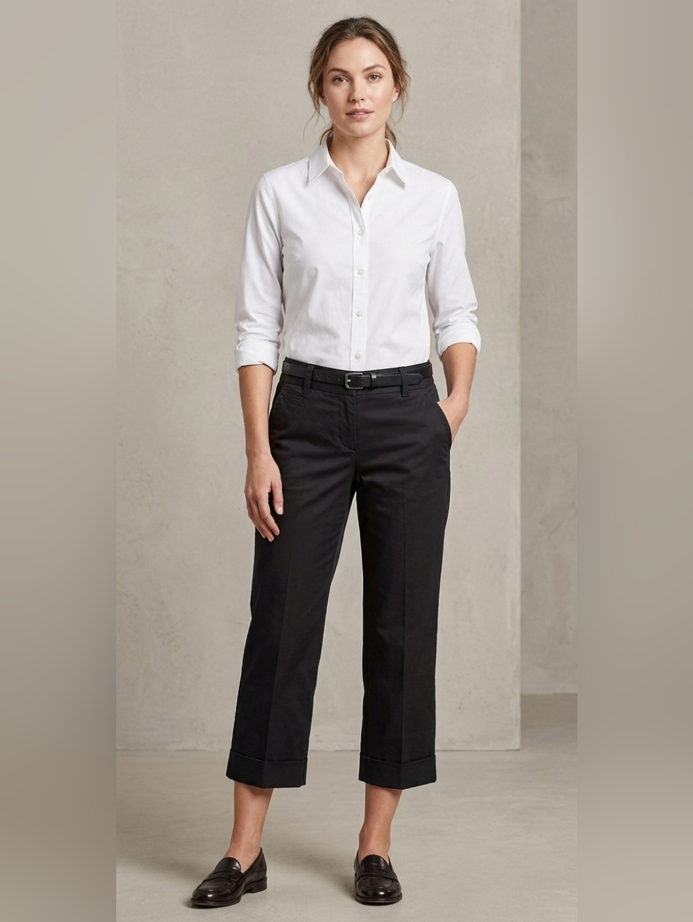 NWT Eddie Bauer Mercer Fit Black Cuffed Capri Career Business Casual Pants